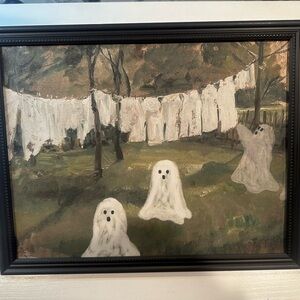 Halloween Wall Art, Ghosts at Laundry Line, Room Bedroom Indoor framed 8x10”
